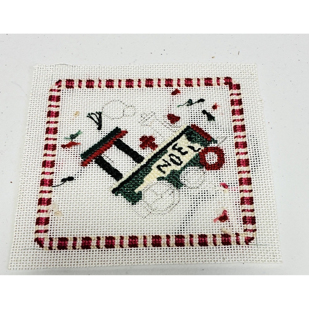 VTG Christmas Needlepoint Handcrafted Stitched Holiday Decor Train Unfinished.